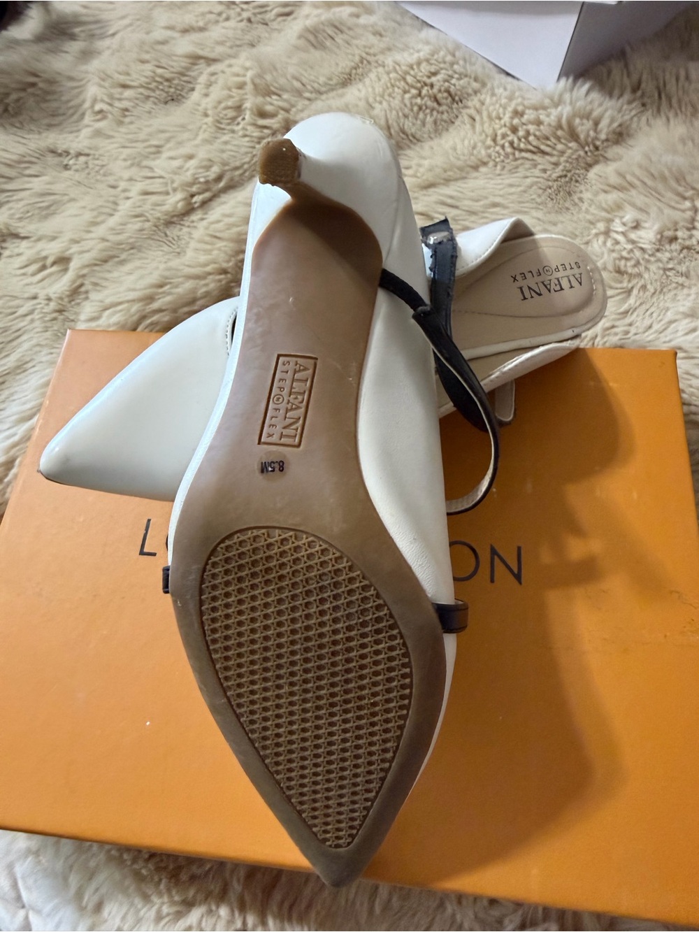 Alfani White Pointed Toe Slingback with Black Strap